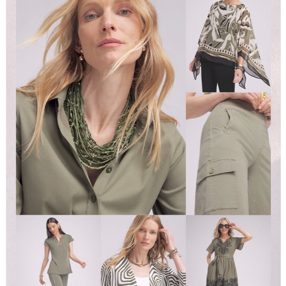 Chico’s khaki/olive long-sleeve shirt with epaulettes and front patch pockets - Picture 14 of 16